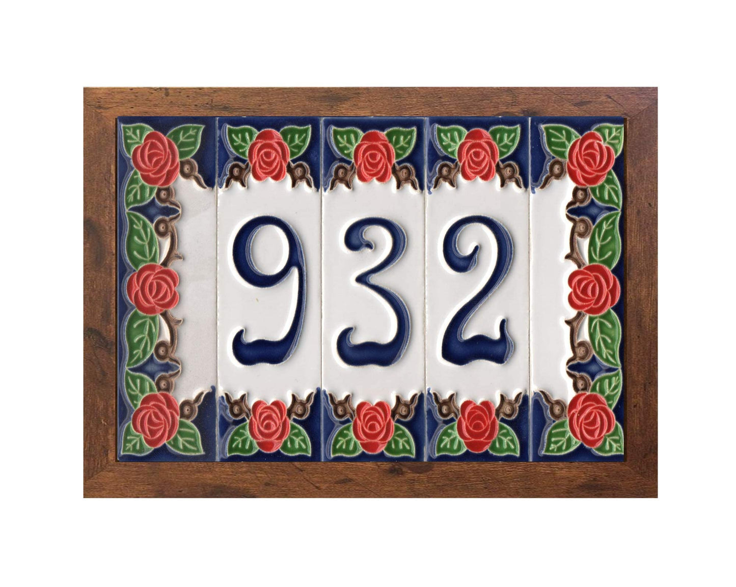 Handmade Italian Red Rose Ceramic House Number Tiles 10 x 3.3 cm