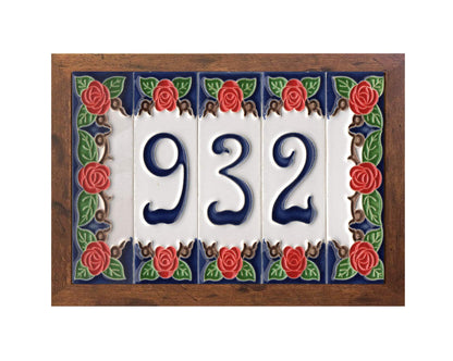 Handmade Italian Red Rose Ceramic House Number Tiles 10 x 3.3 cm