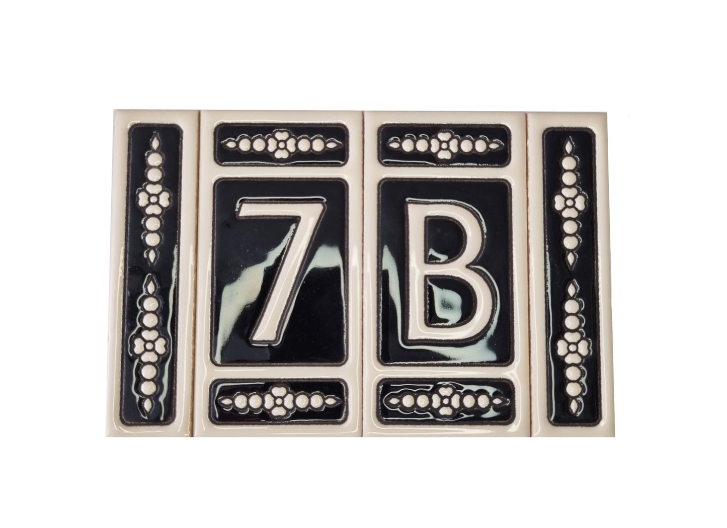 Spanish Hand-painted Atalaya M-6 Ceramic House Number Tiles 11 x 5.5 cm