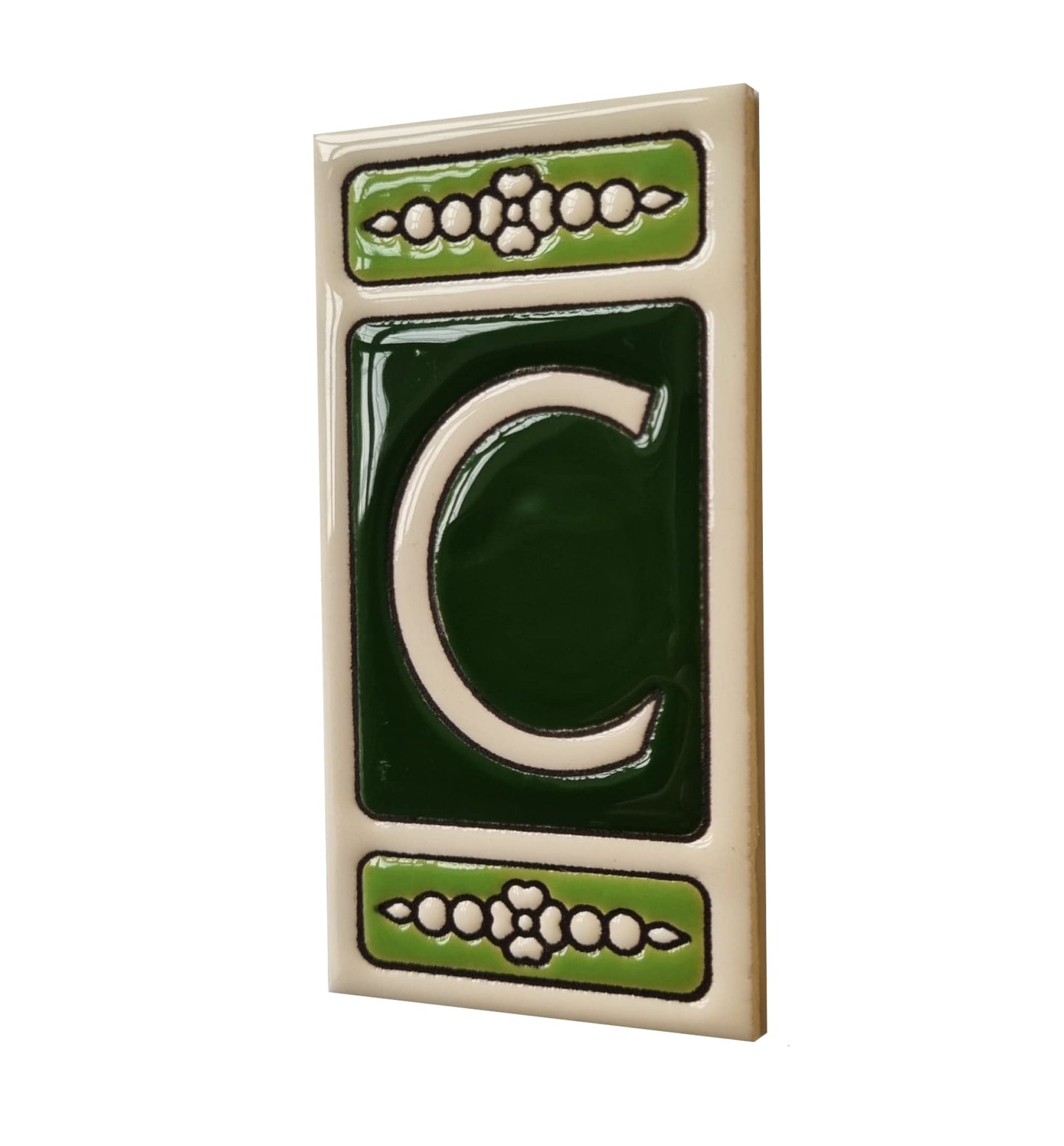 Atalaya Green Hand-Painted Ceramic House Number Tiles 11 x 5.5cm