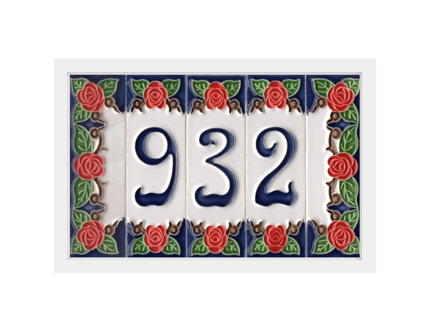 Handmade Italian Red Rose Ceramic House Number Tiles 10 x 3.3 cm
