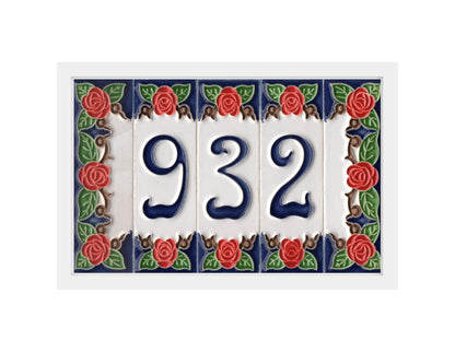 Handmade Italian Red Rose Ceramic House Number Tiles 10 x 3.3 cm