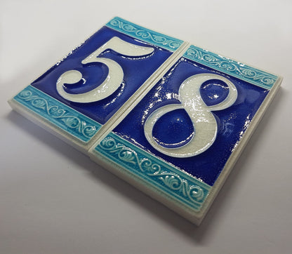 Hand-painted Italian Ceramic House Numbers Tiles | Roman Design | Tile Size: 11cm x 7cm