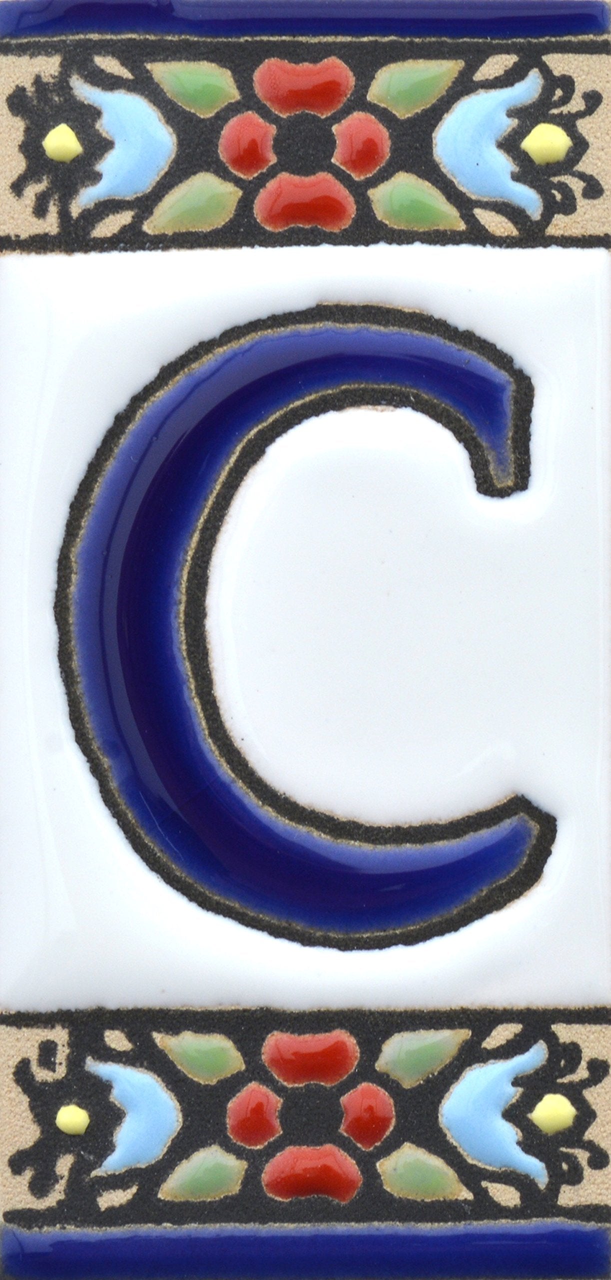 Hand-painted floral house number & letter tiles 2,87" x 1,38" 7.5 x 3.5 cm