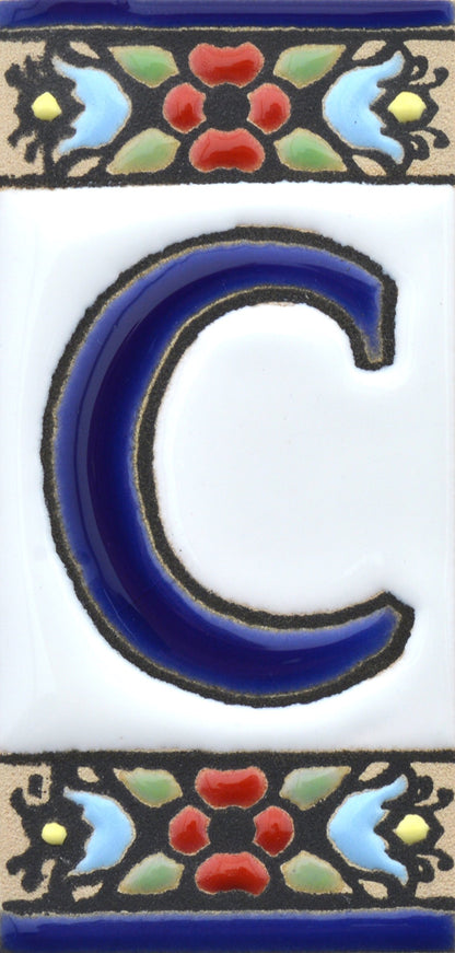 Hand-painted floral house number & letter tiles 2,87" x 1,38" 7.5 x 3.5 cm