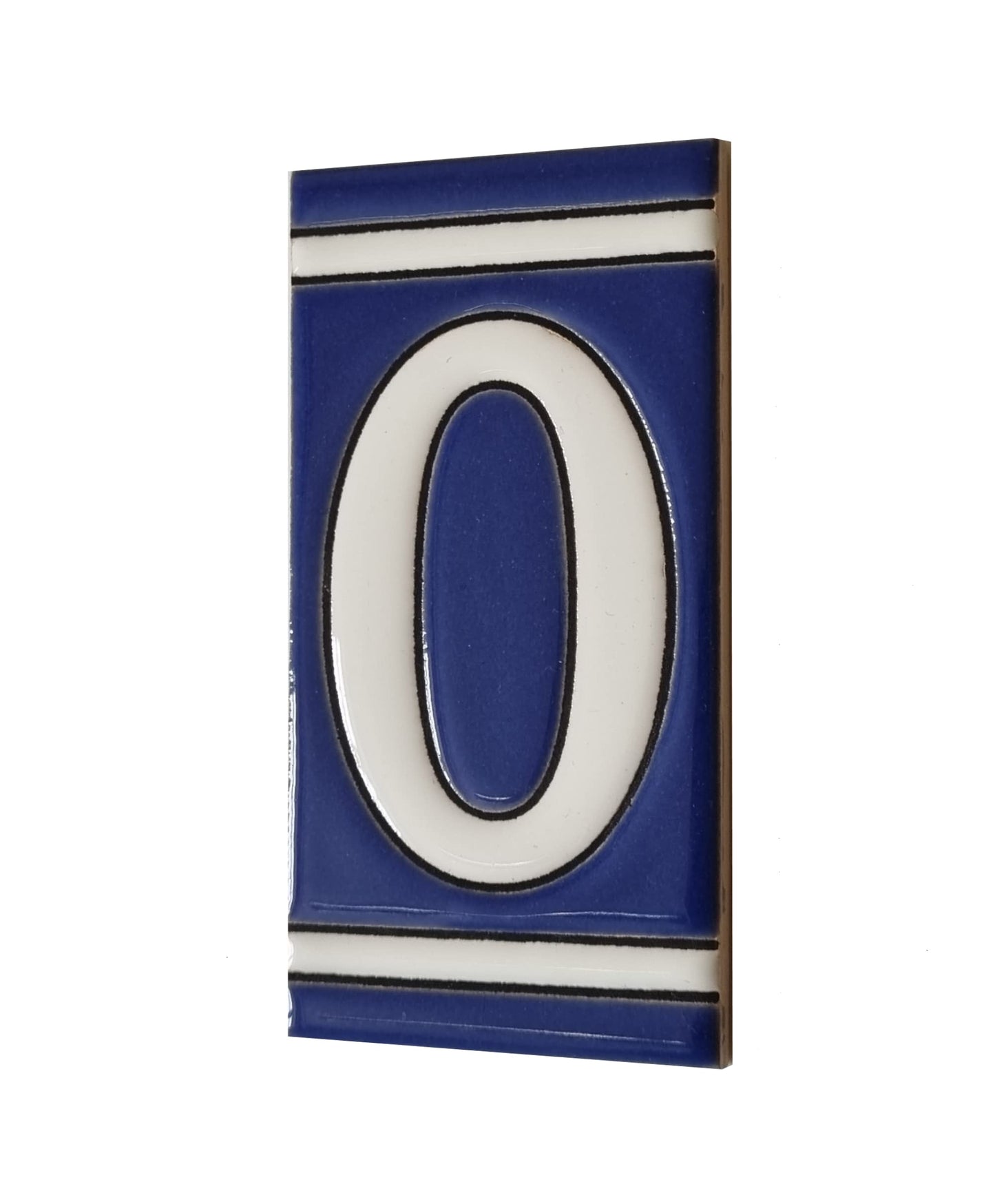 French Classic blue hand-painted ceramic number and letter tiles 11 x 5.5 cm