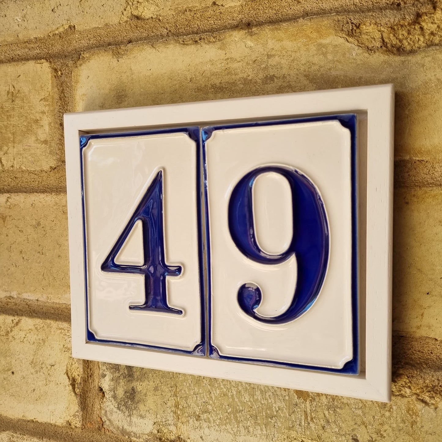 Hand-painted Italian-styled Blue and White Ceramic Custom House Address Numbers Tiles 11 x7 cm