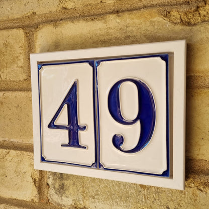 Hand-painted Italian-styled Blue and White Ceramic Custom House Address Numbers Tiles 11 x7 cm