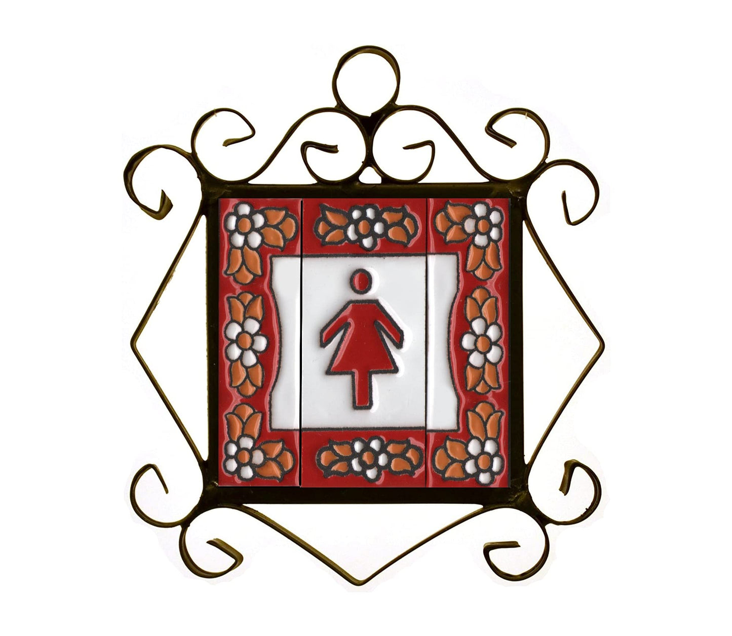 Ceramic House Tile Numbers & Letters, Red Floral Design, Tile Size: 7.5cm x 3.5cm, 2 to 10 Tile Frames