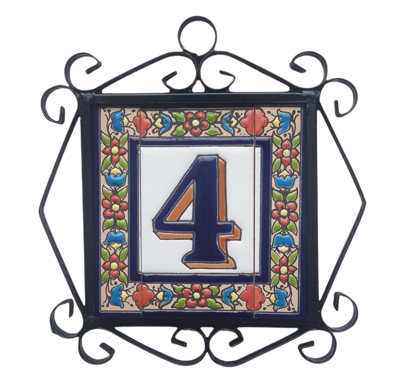 Hand-painted Ceramic Numbers & Letters Tiles Red Blue & Green Floral 11 x 5.5cm 2 to 7 Tile Frames
