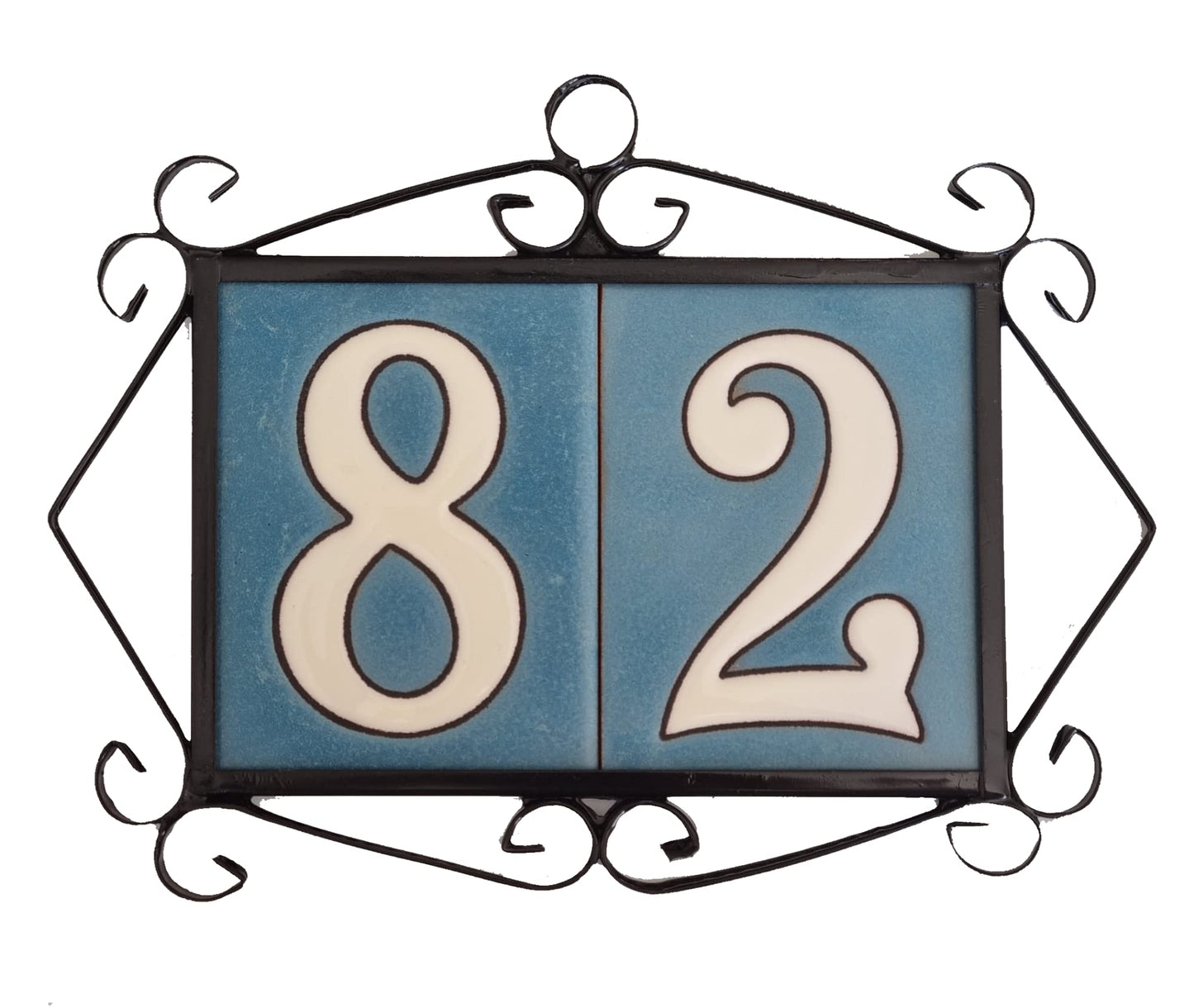 Hand-painted Matte Blue & White Ceramic House Number Tiles 10 x 7.5 cm