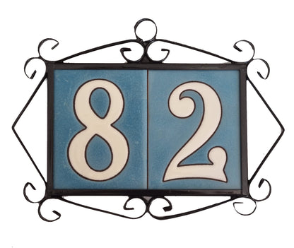 Hand-painted Matte Blue & White Ceramic House Number Tiles 10 x 7.5 cm