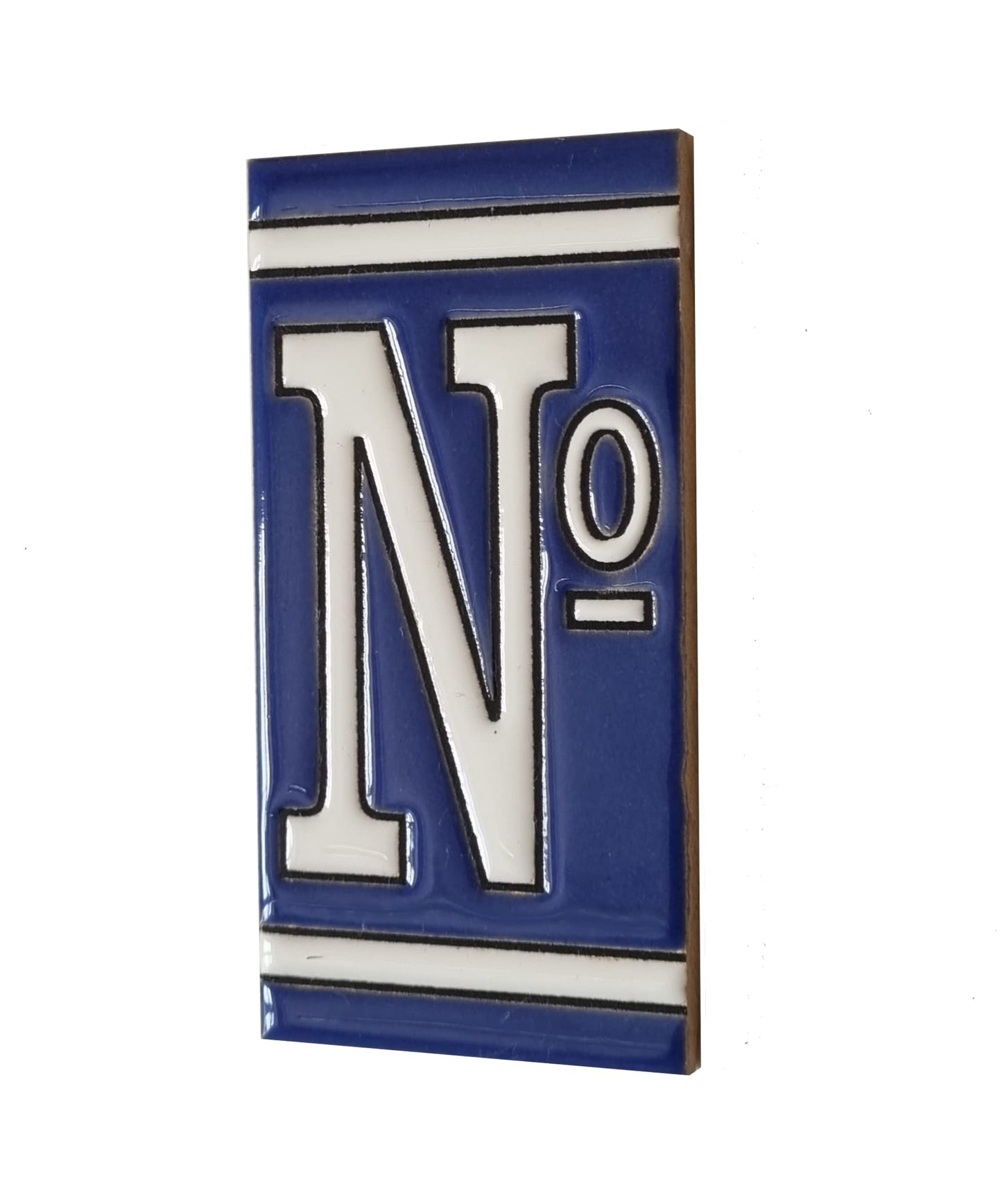 French Classic blue hand-painted ceramic number and letter tiles 11 x 5.5 cm