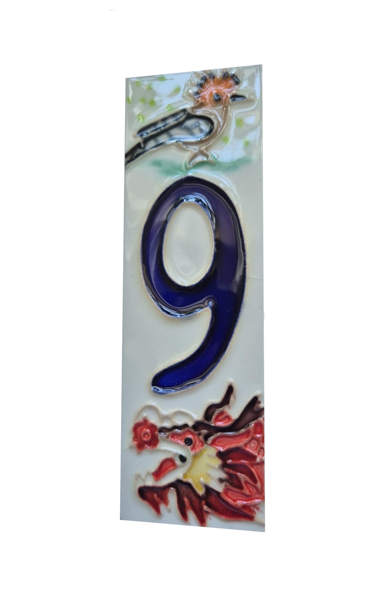 Hand-painted Oriental-themed ceramic house numbers tiles 15 x 4.8 cm