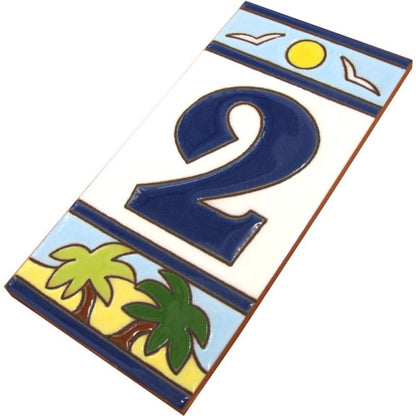 Beach Designed Ceramic House Number Tiles 15 x 7.5 cm