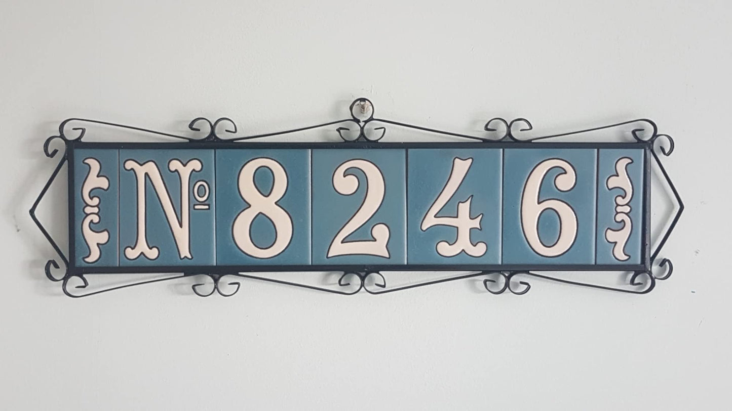 Hand-painted Matte Blue & White Ceramic House Number Tiles 10 x 7.5 cm