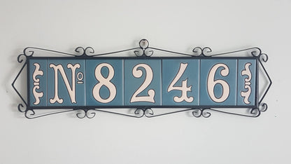 Hand-painted Matte Blue & White Ceramic House Number Tiles 10 x 7.5 cm