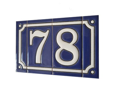 French Classic blue hand-painted ceramic number and letter tiles 11 x 5.5 cm