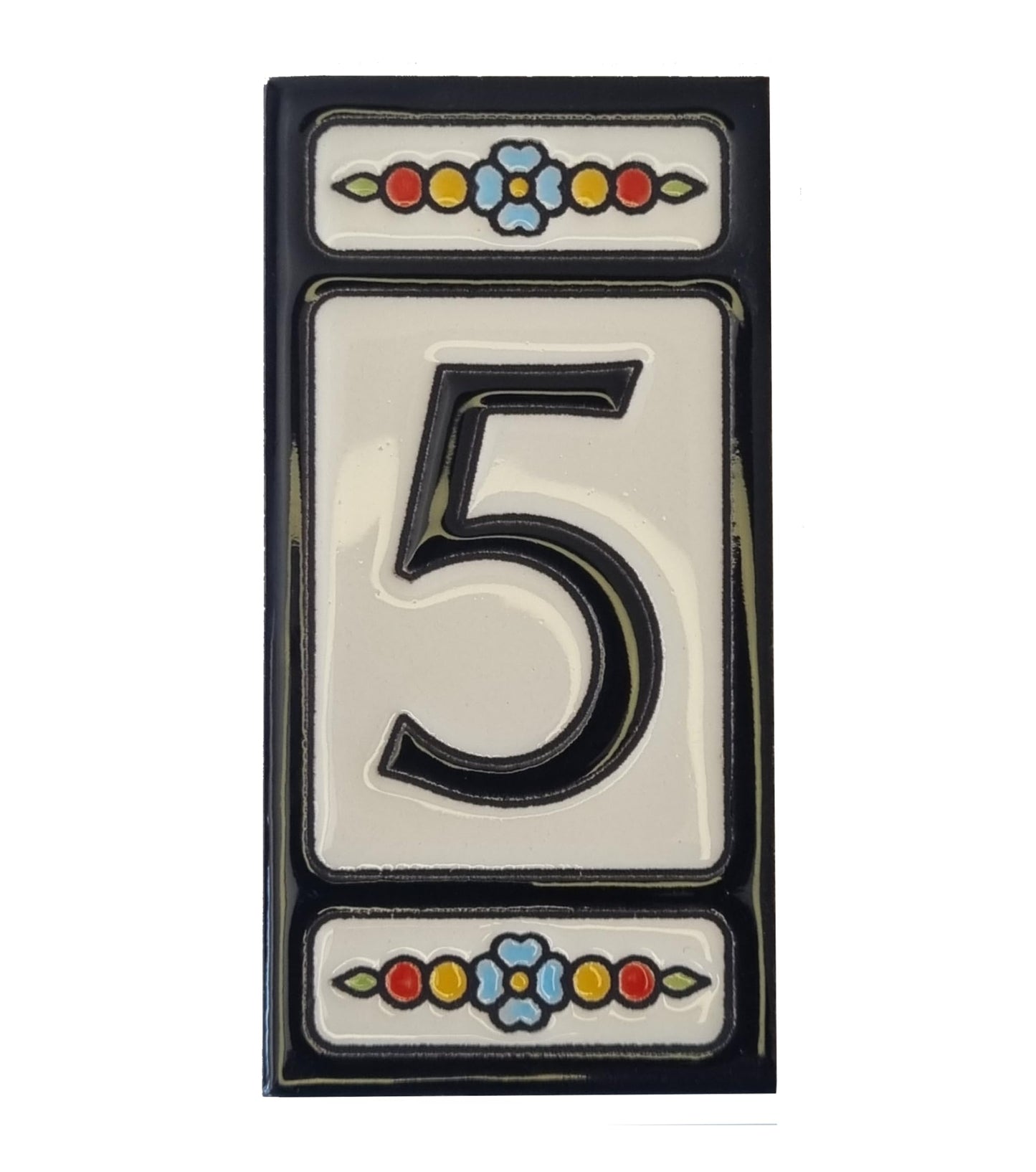 Hand-painted Atalaya M-5 Black Ceramic 11 x 5.5 cm or 2.165 x 4.331 inch House Number Tiles