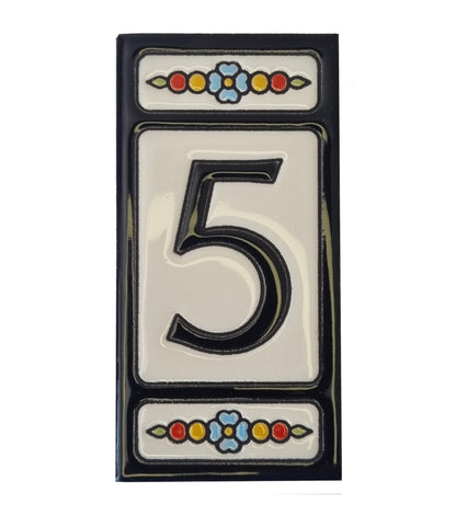 Hand-painted Atalaya M-5 Black Ceramic 11 x 5.5 cm or 2.165 x 4.331 inch House Number Tiles