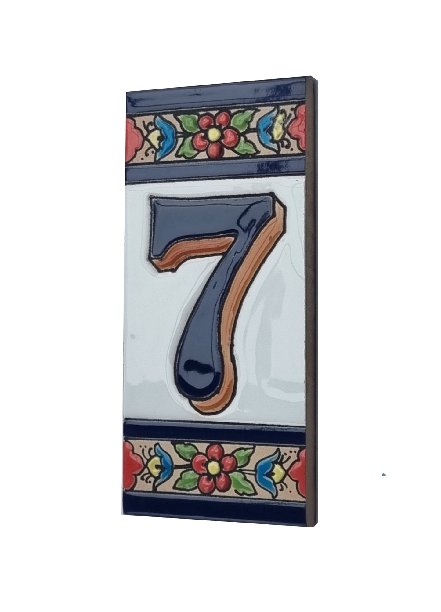 Hand-painted Ceramic Numbers & Letters Tiles Red Blue & Green Floral 11 x 5.5cm 2 to 7 Tile Frames