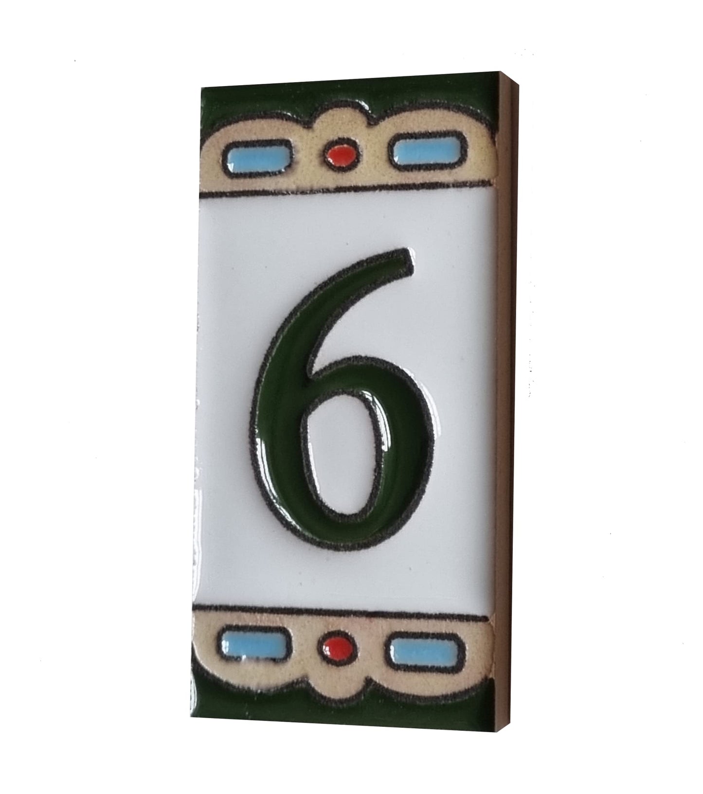 Hand-painted Mini-Green Ceramic House Number Tiles 7.5 x 3.7 cm