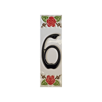 Hand-Painted Italian Ceramic Red Rose House Numbers 10 x 3.3 cm with Black Numbers