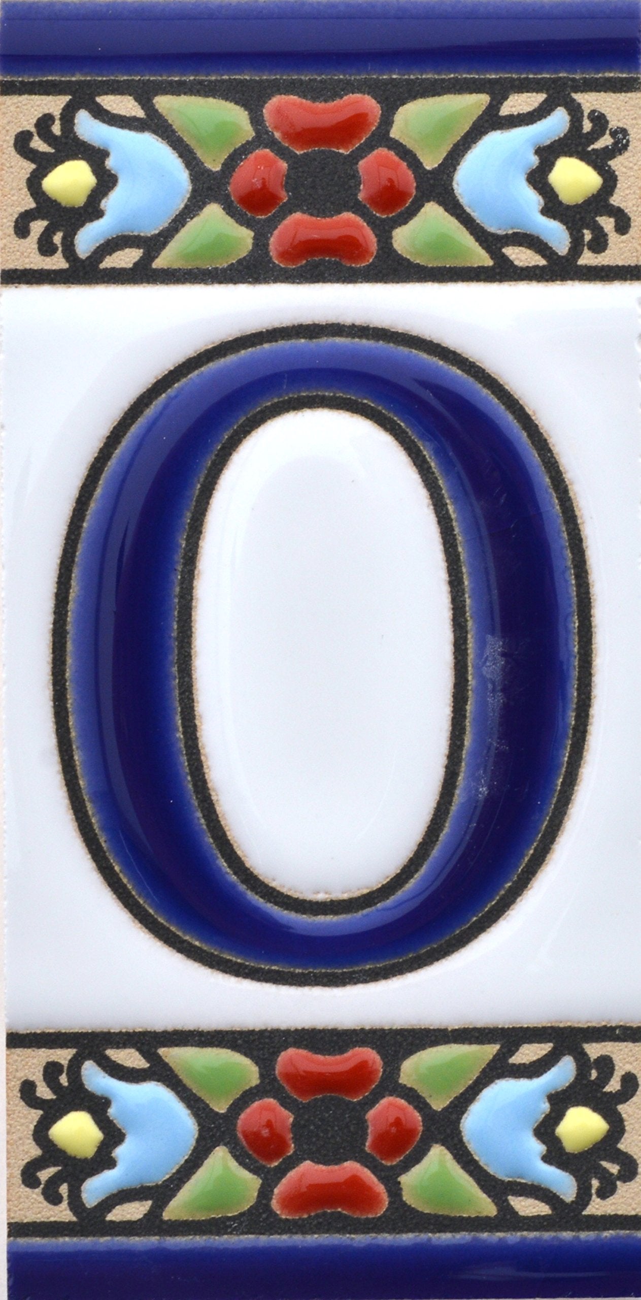 Hand-painted floral house number & letter tiles 2,87" x 1,38" 7.5 x 3.5 cm