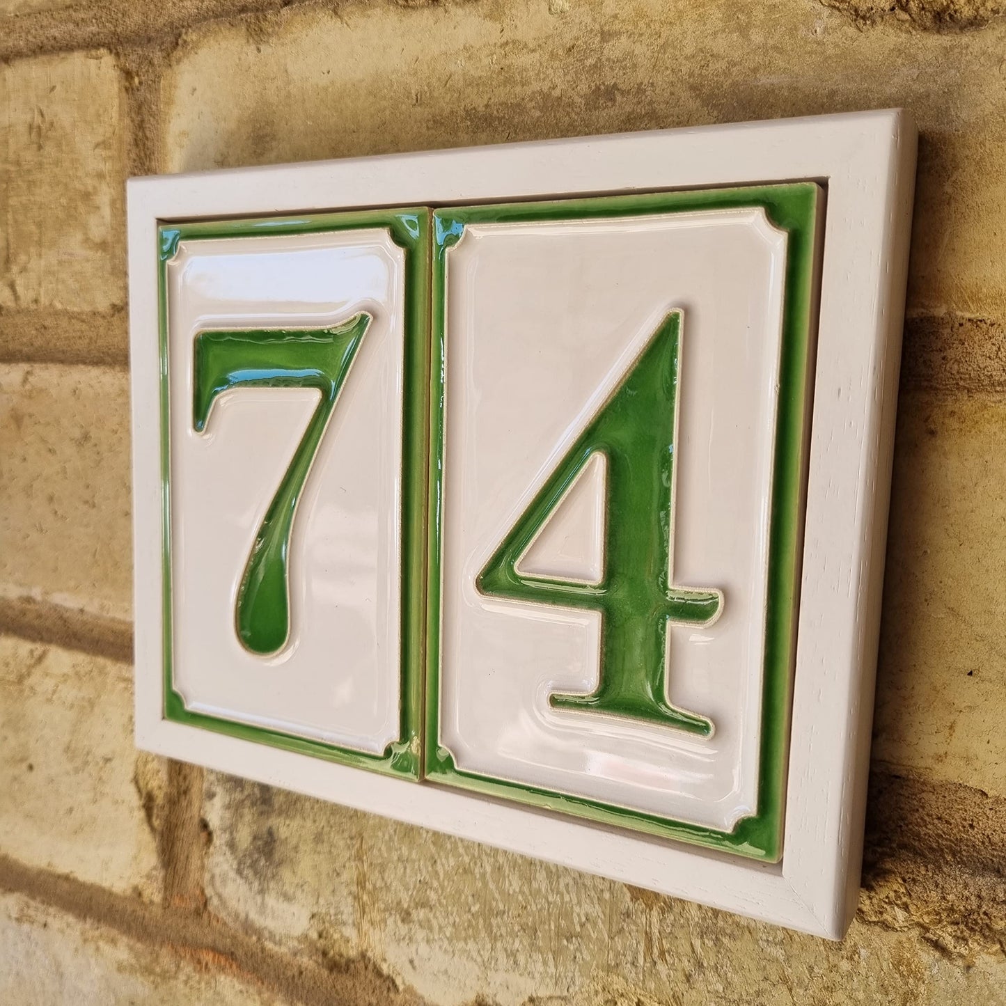 House Numbers Hand-painted Italian Ceramic Numbers Tiles Simple Green Design, Tile Size: 11cm x 7cm