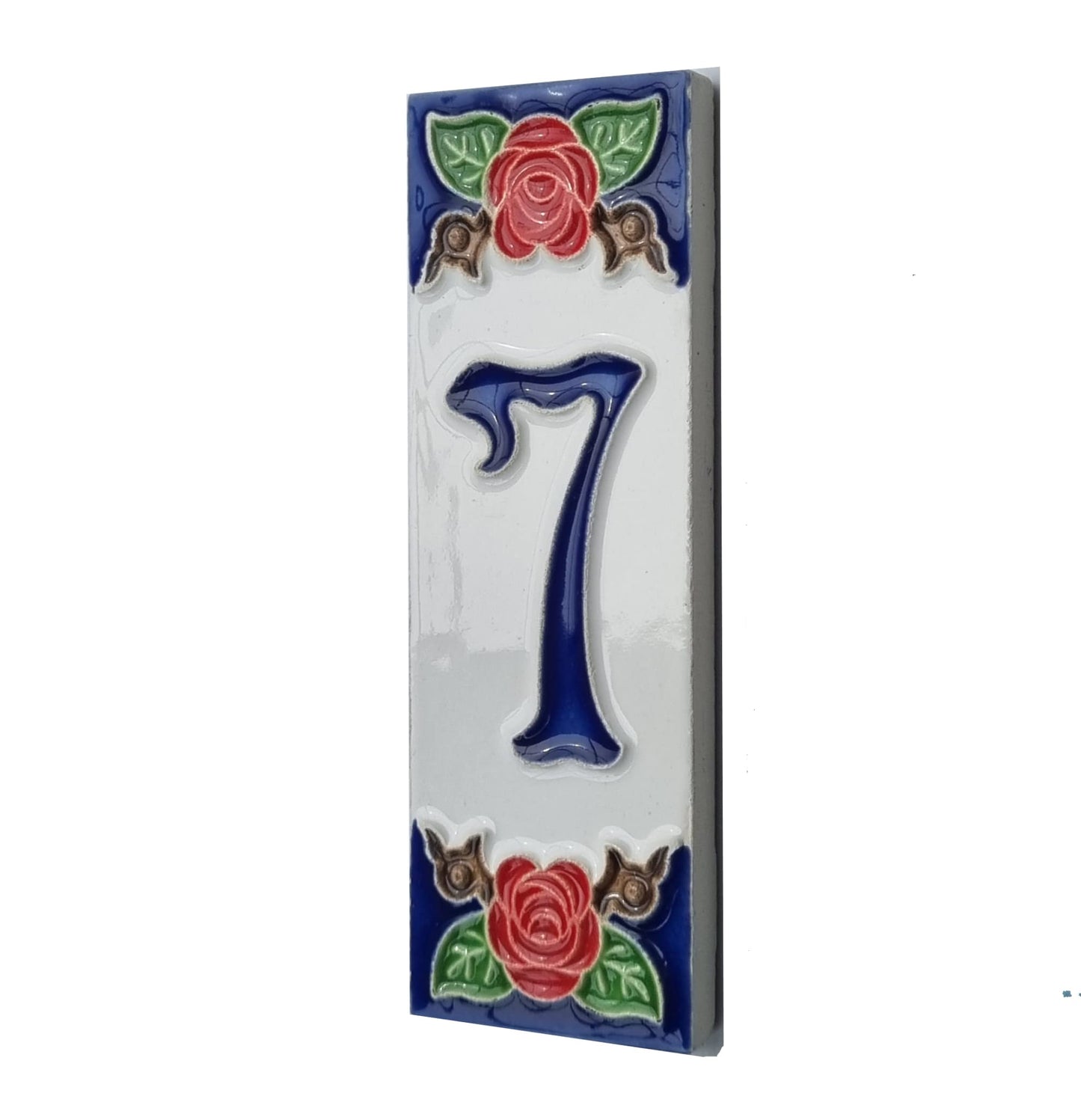 Hand-painted Italian Red Rose Ceramic House Numbers Tiles, Letters 15 x 4.8cm & Frames