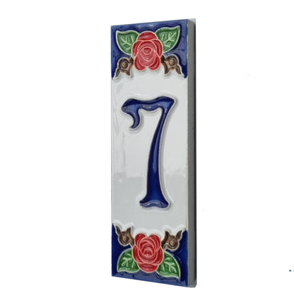 Hand-painted Italian Red Rose Ceramic House Numbers Tiles, Letters 15 x 4.8cm & Frames