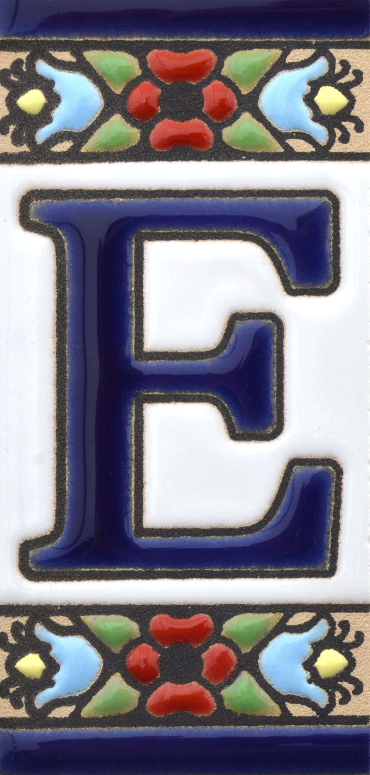 Hand-painted floral house number & letter tiles 2,87" x 1,38" 7.5 x 3.5 cm