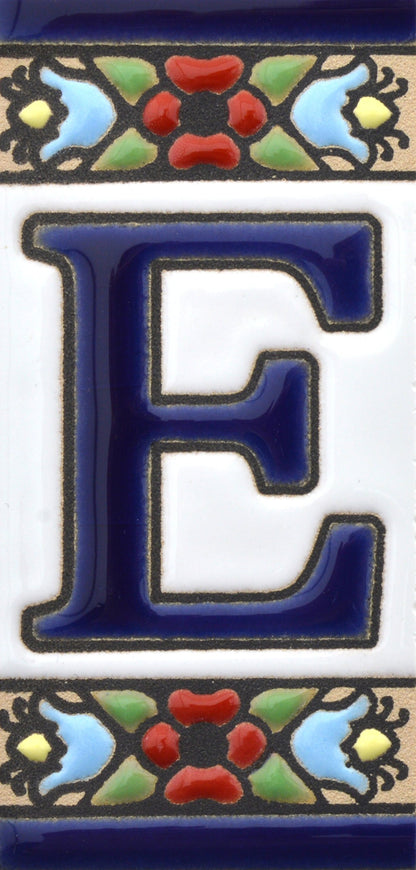 Hand-painted floral house number & letter tiles 2,87" x 1,38" 7.5 x 3.5 cm