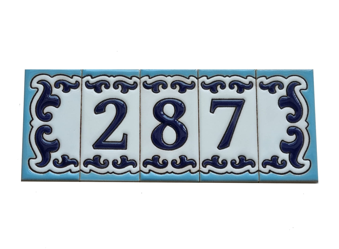 Spanish Hand-Painted Ceramic House Number Tiles | MD-02 | 7.5x3.7cm