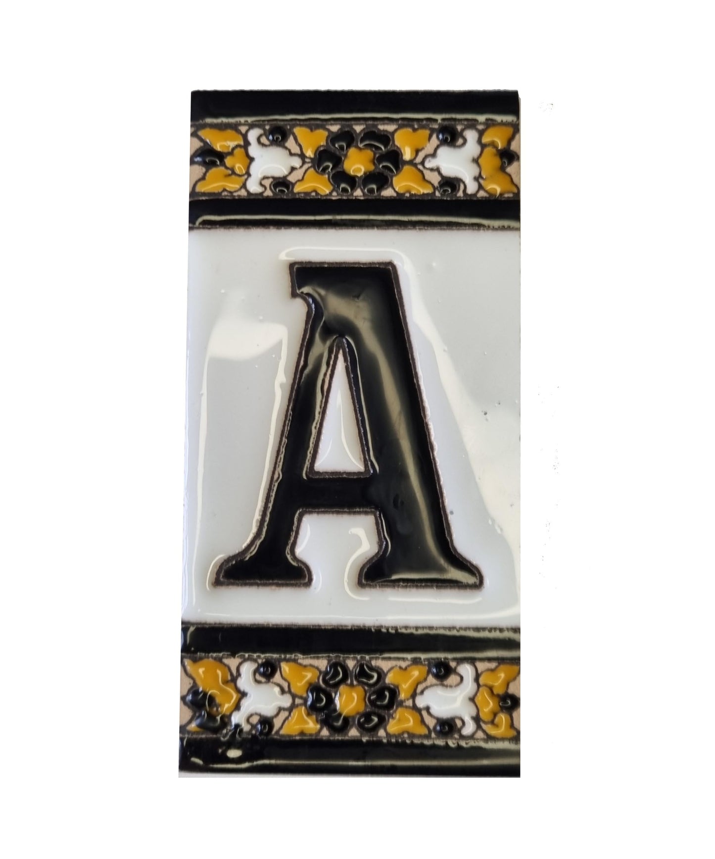 Hand-Painted Black Floral Ceramic Number Tiles 11 x 5.5cm with the option of Metal Filigree Frames
