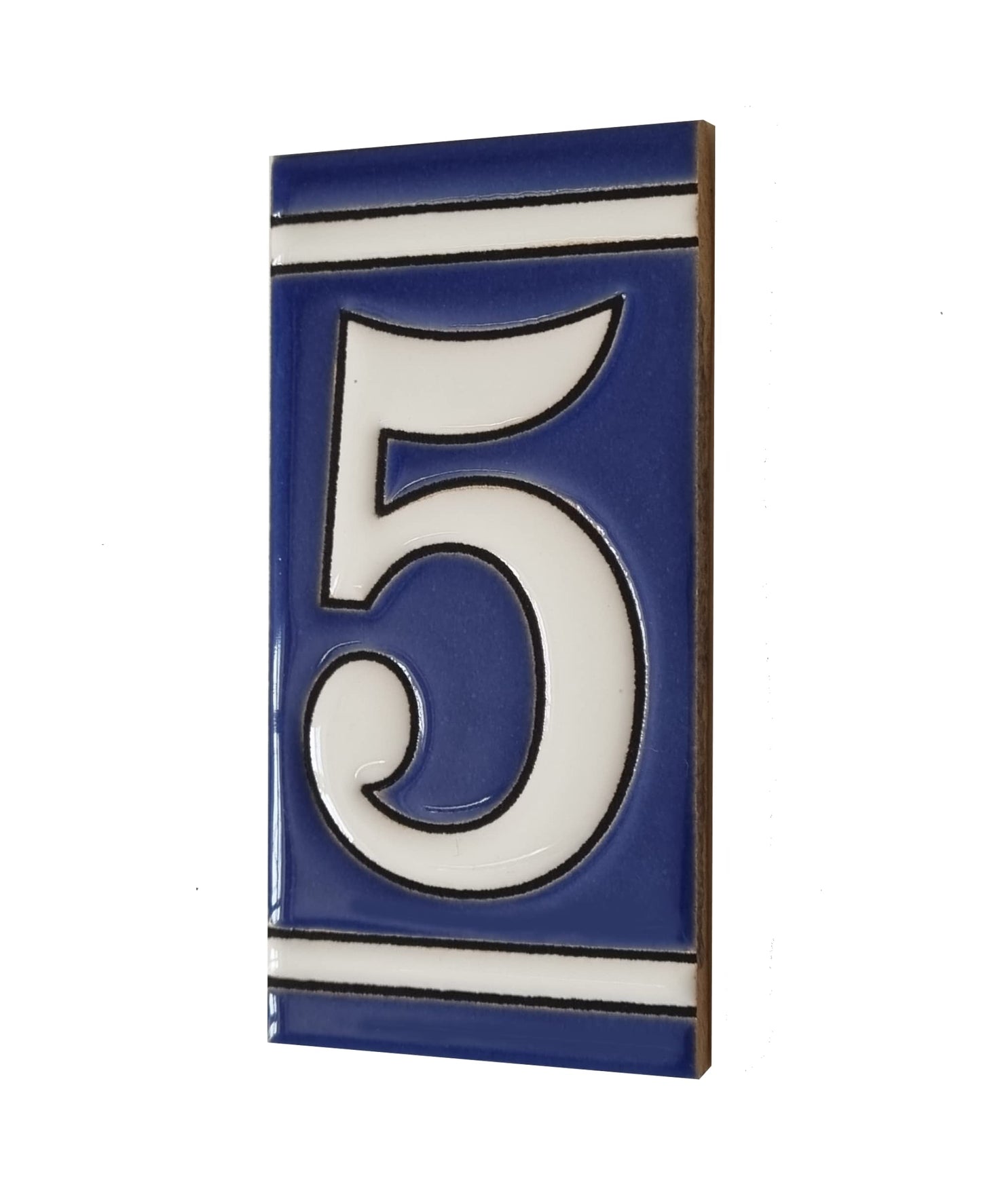 French Classic blue hand-painted ceramic number and letter tiles 11 x 5.5 cm