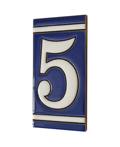 French Classic blue hand-painted ceramic number and letter tiles 11 x 5.5 cm