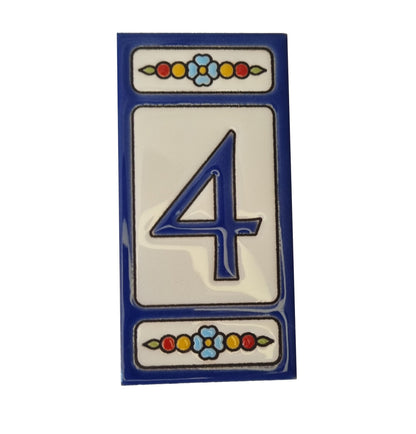 Atalaya m-7 Blue Hand-Painted Ceramic House Number Tiles 11 x 5.5cm