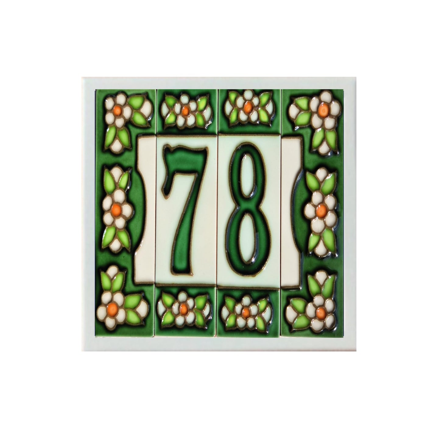 Hand-painted Green Floral House Number Tiles 10 x 3.3 cm