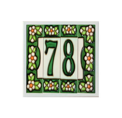 Hand-painted Green Floral House Number Tiles 10 x 3.3 cm