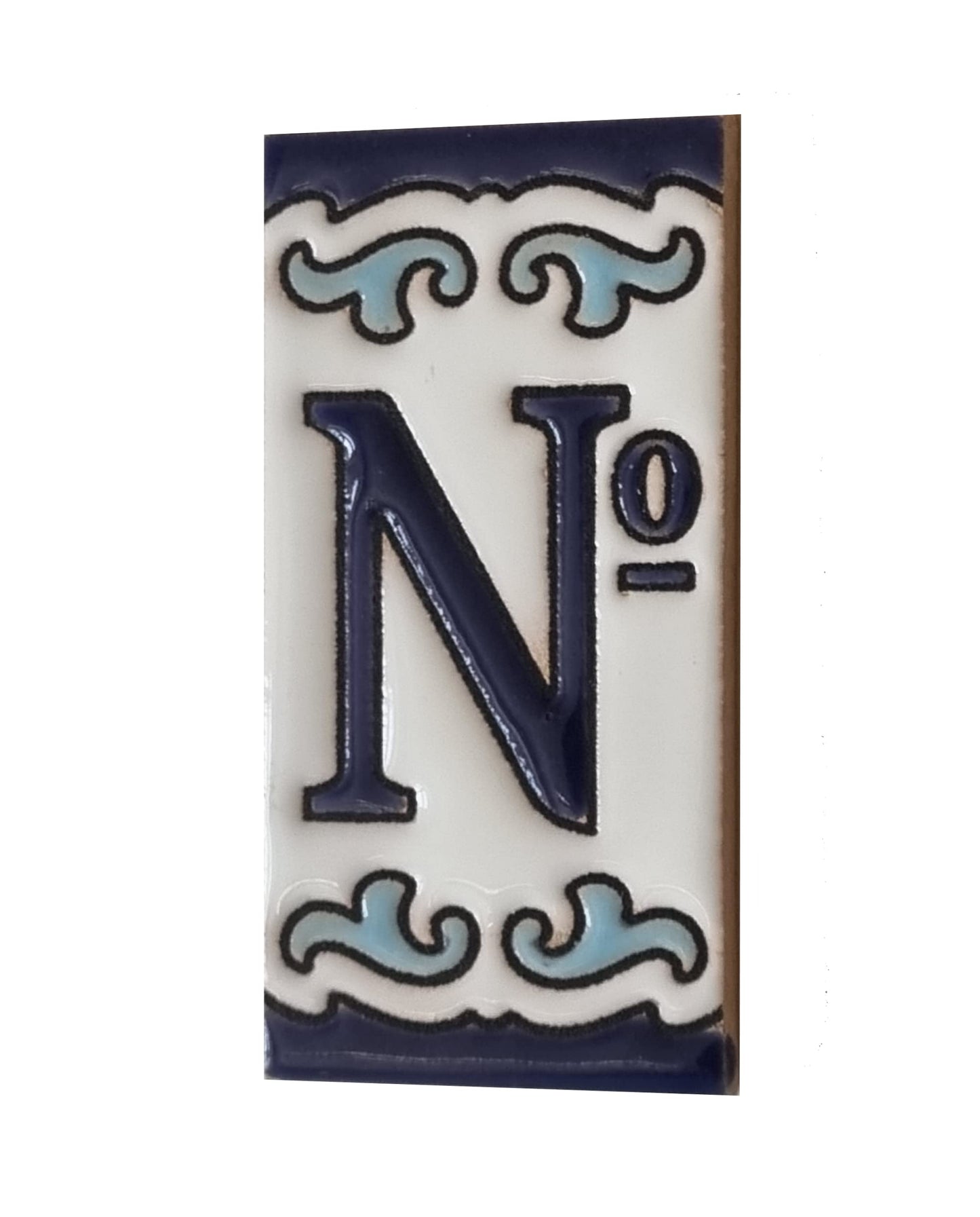 Blue & White Mini-house Ceramic Number Tiles 7.5 x 3.7cm | Optional frames | MD-04