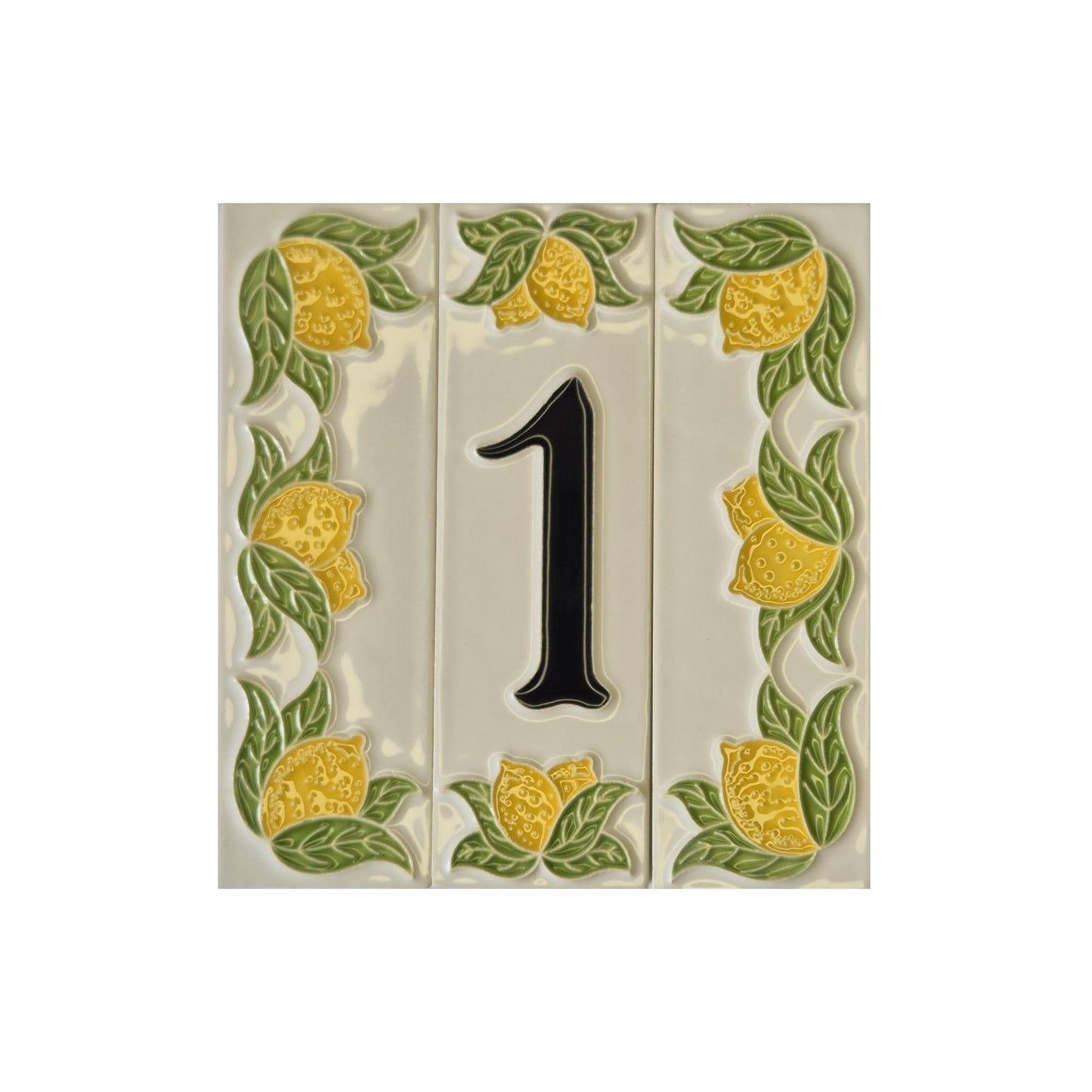 Italian hand-painted lemon ceramic house number tiles with black font 15 x 4.8 cm