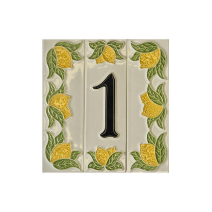 Italian hand-painted lemon ceramic house number tiles with black font 15 x 4.8 cm