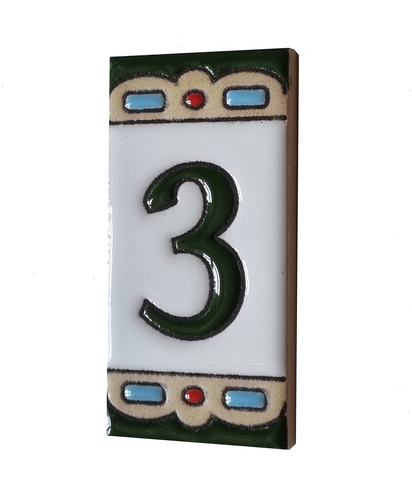 Hand-painted Mini-Green Ceramic House Number Tiles 7.5 x 3.7 cm