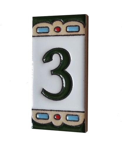 Hand-painted Mini-Green Ceramic House Number Tiles 7.5 x 3.7 cm