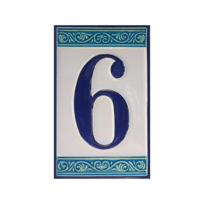 Hand-painted Italian Greek-styled house number tiles 11 x 7cm