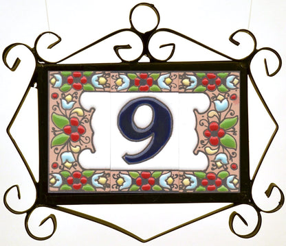 Hand-painted floral house number & letter tiles 2,87" x 1,38" 7.5 x 3.5 cm