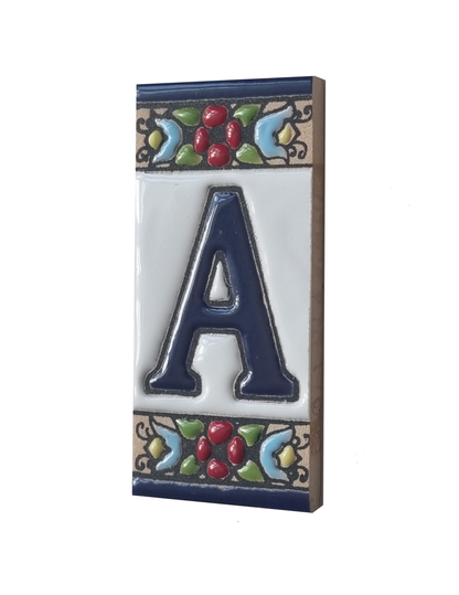 Hand-painted mini-cherry house number & letter tiles 7.5 x 3.5 cm