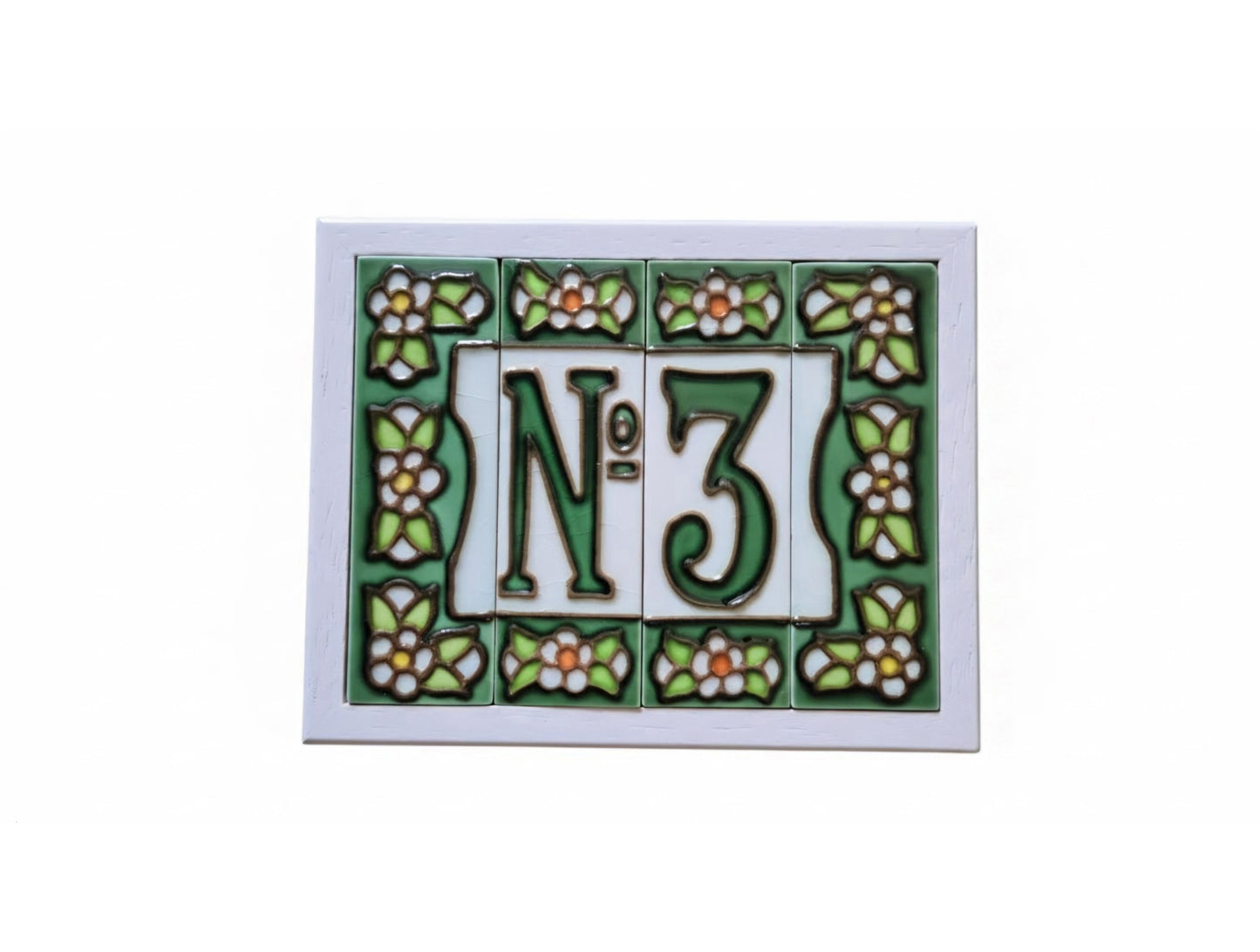 Hand-painted Green Floral House Number Tiles 10 x 3.3 cm