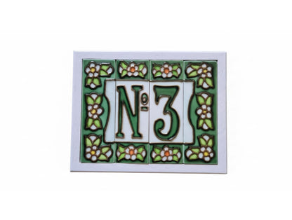 Hand-painted Green Floral House Number Tiles 10 x 3.3 cm